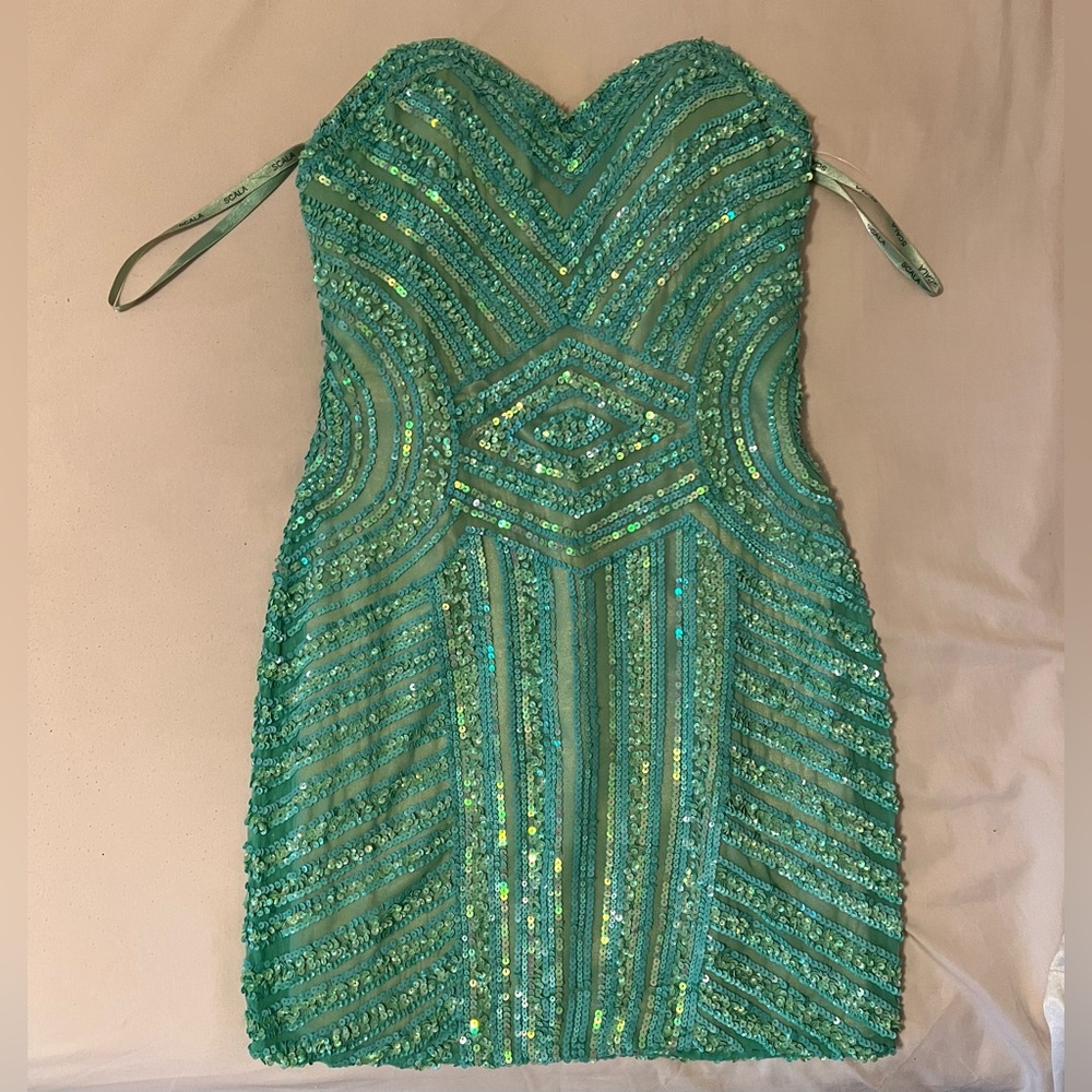 Green Scala Sequin Strapless Cocktail Dress